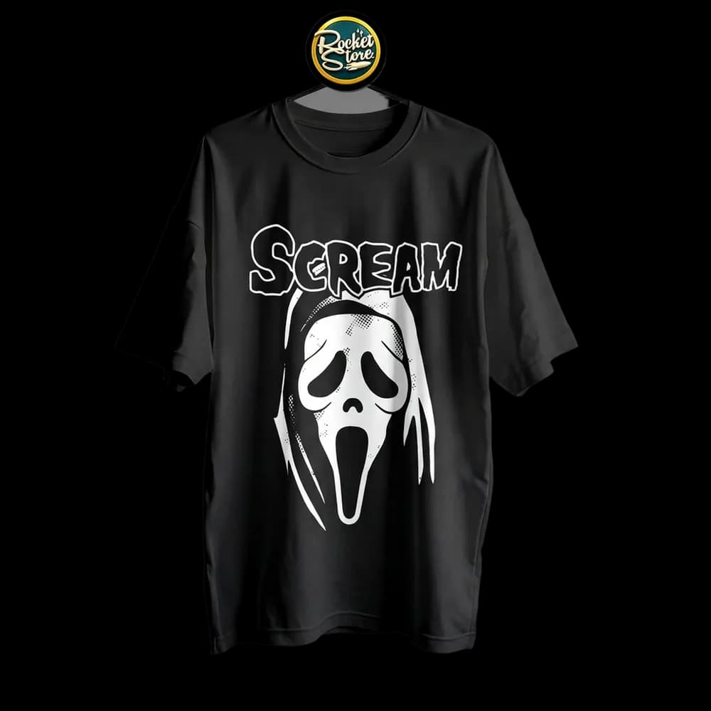 Camiseta Scream - Ghostface Mask Outline Negro