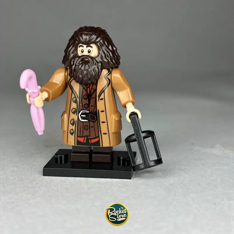 Minifigura tipo LEGO Rubeus Hagrid con Paraguas Rosa y Linterna