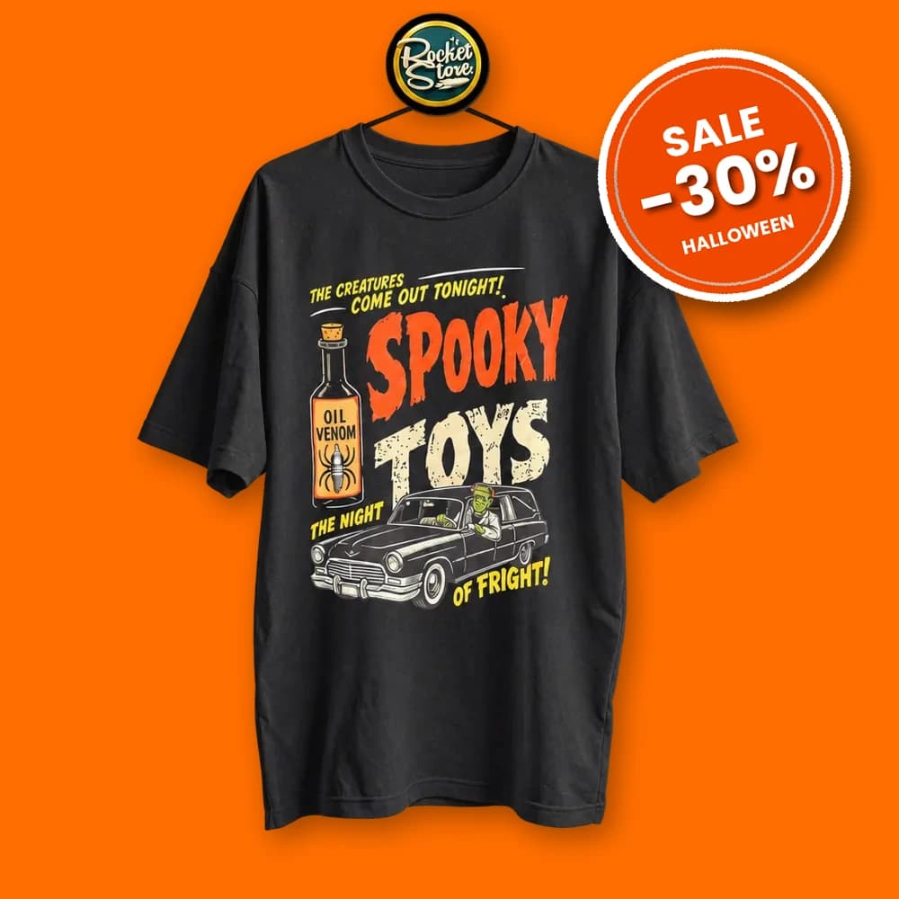 Camiseta Spooky Toys - Frankenstein & Hearse (Deep Black)