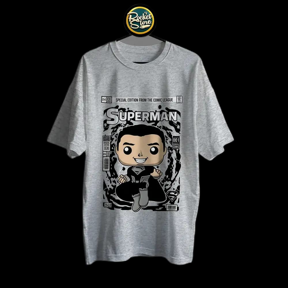 Camiseta Superman - Black Suit Comic League 001 Gris Jaspe
