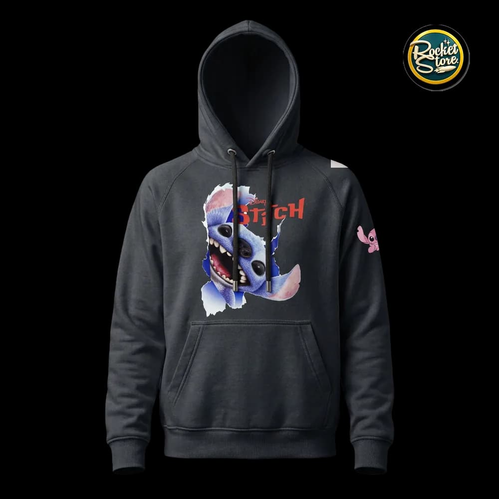 Buzo Hoodie Stitch - Ripped Effect & Tropical Graphics