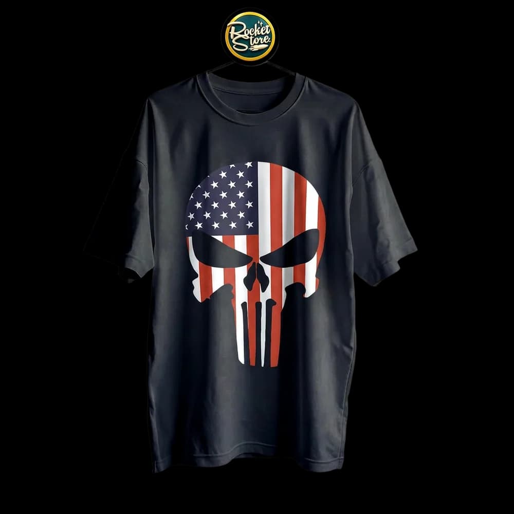 Camiseta The Punisher - Calavera Bandera USA Negro