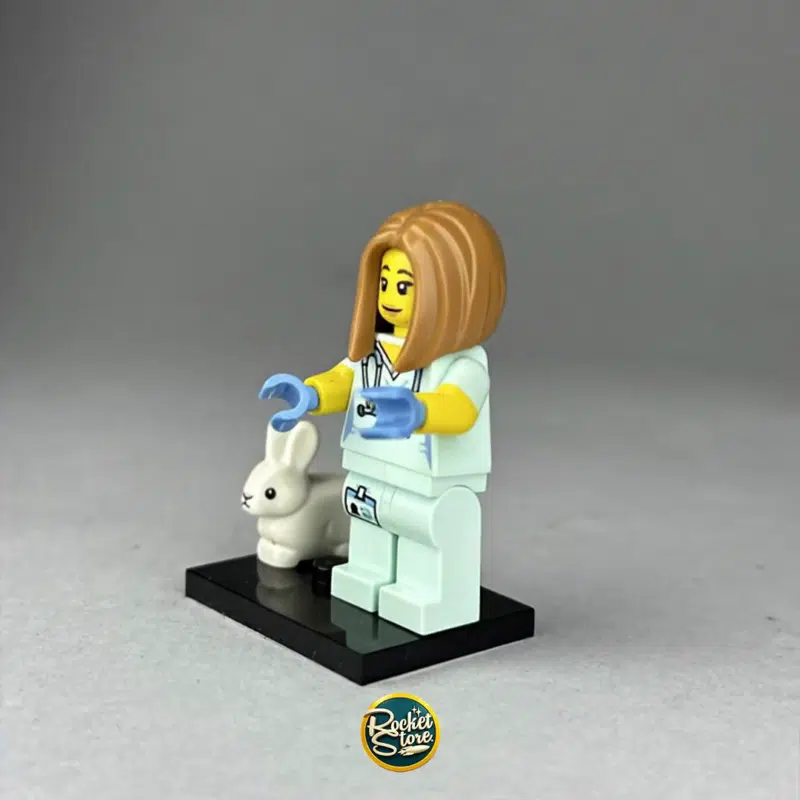 Minifigura LEGO Veterinaria con Conejo Blanco Serie 17