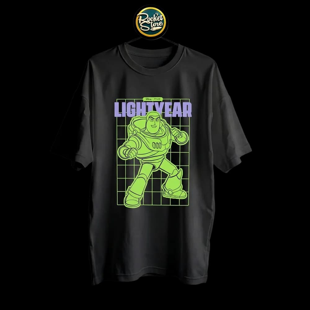 Camiseta Toy Story - Buzz Lightyear Retícula Neón Negro
