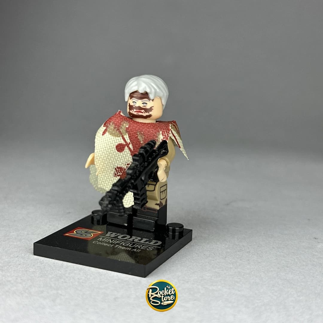 Minifigura tipo LEGO Superviviente Veterano con Rifle de Asalto TWD