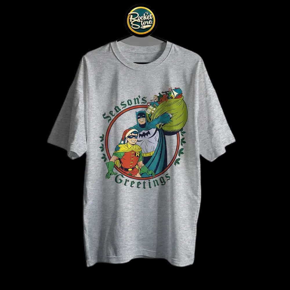Camiseta Batman & Robin - Season's Greetings Navidad Gris Jaspe