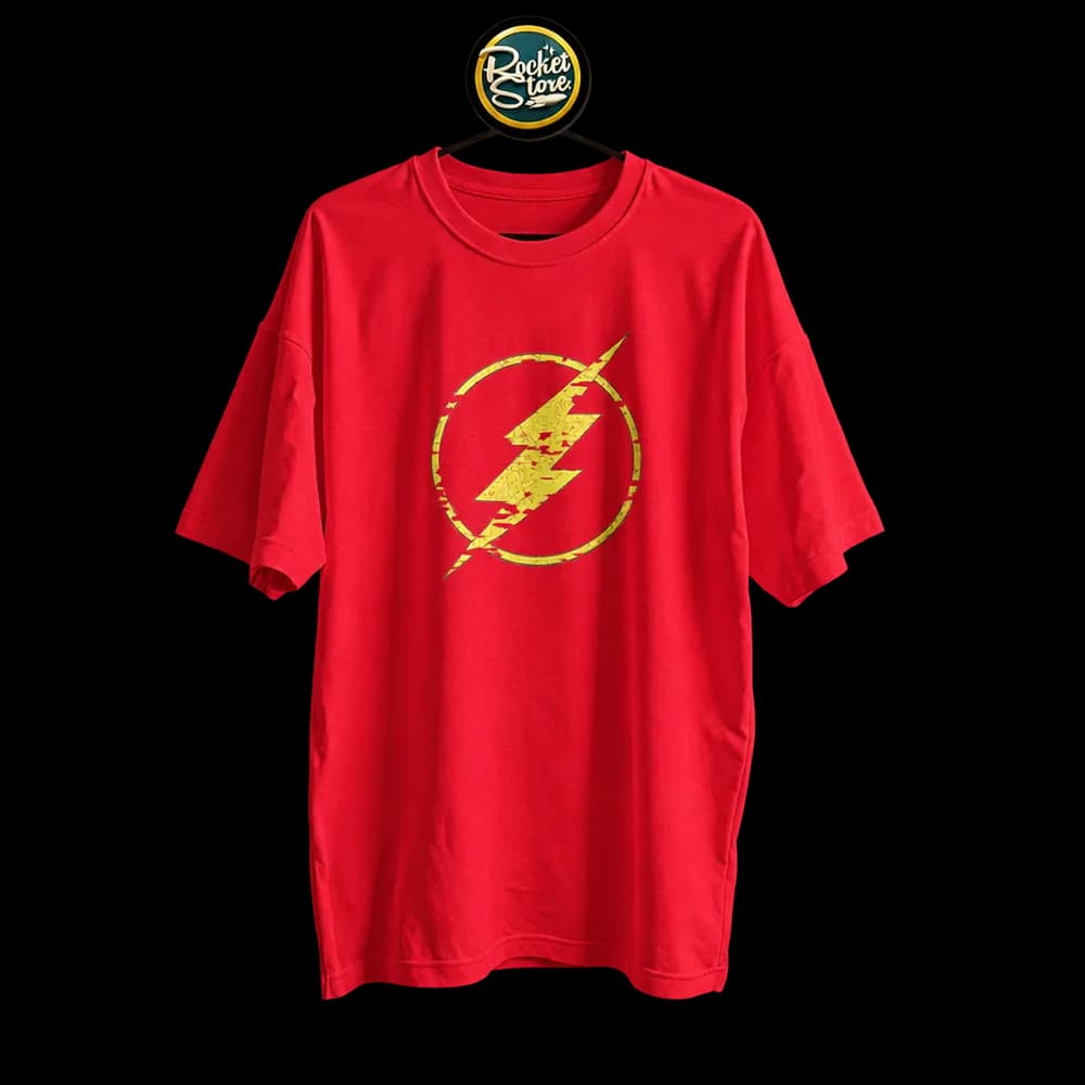 Camiseta The Flash - Emblema Rayo Vintage Desgastado Rojo