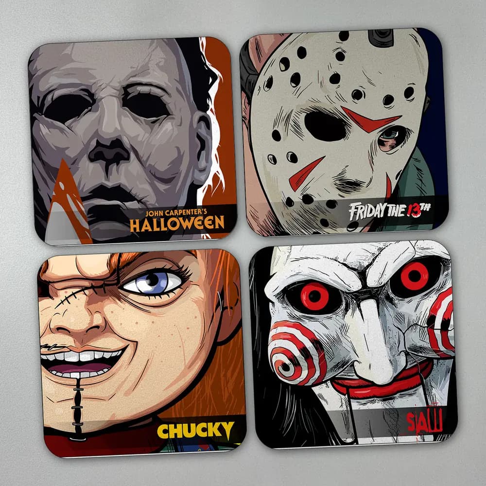 Set x 4 Portavasos Slashers del Terror - Michael, Jason, Chucky & Billy