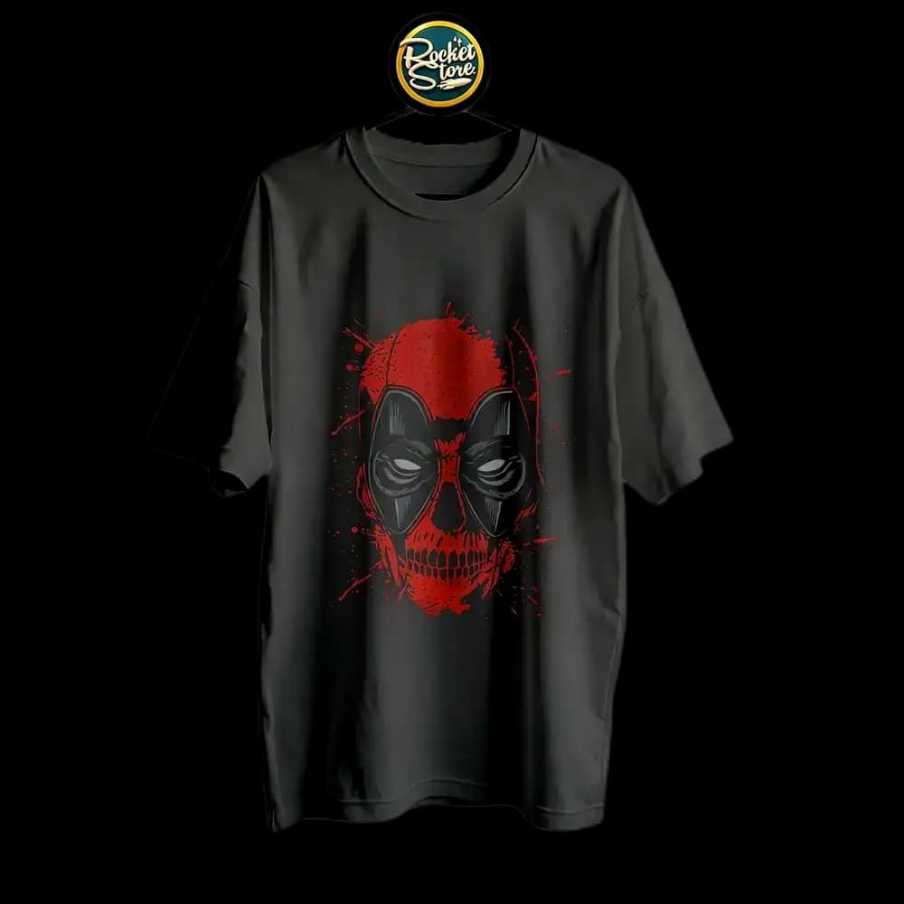 Camiseta Deadpool - Calavera Splatter Rojo Negro