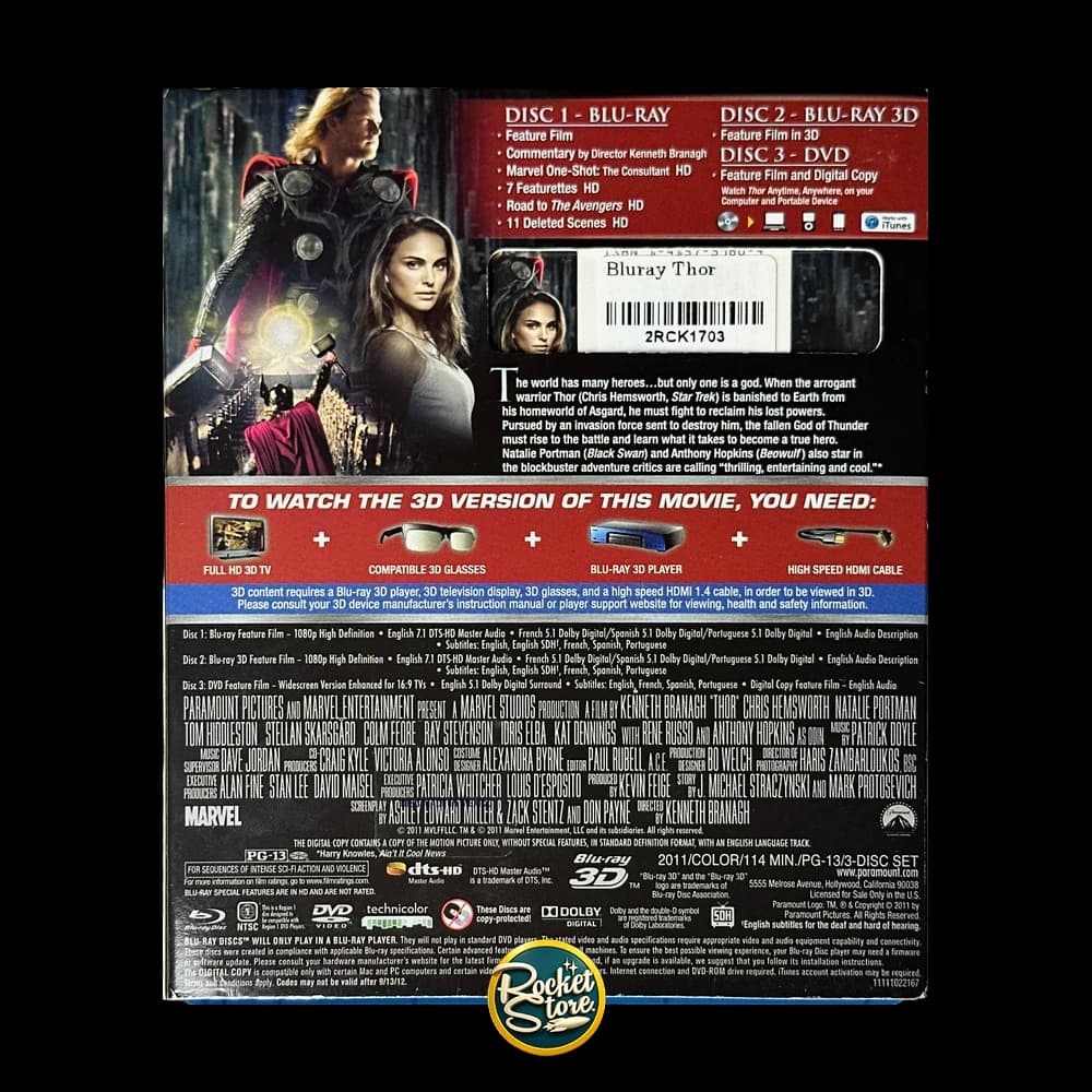 Blu-ray 3D + Blu-ray + DVD Thor - Edición Limitada 3D - contraportada