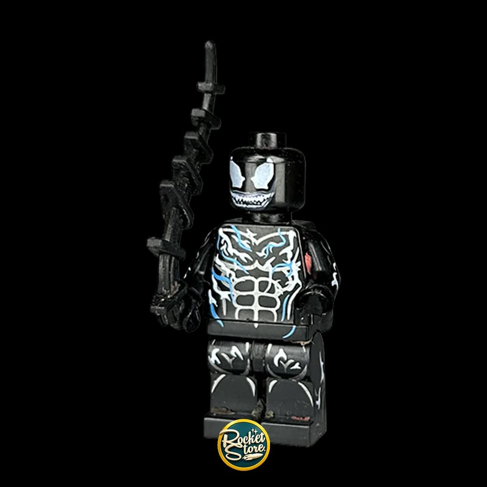 Minifigura tipo LEGO Marvel Agent Venom Simbionte con Fusil Táctico