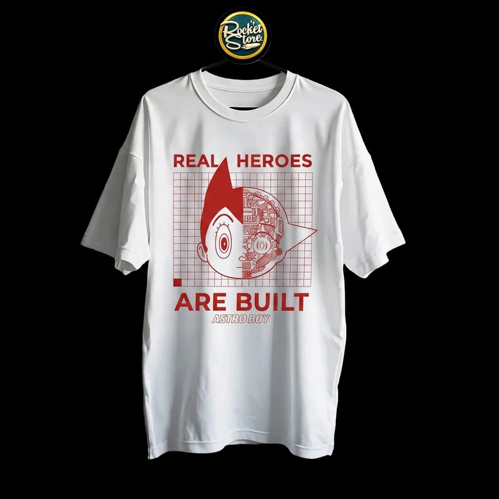 Camiseta Astro Boy - Real Heroes Are Built Blanco