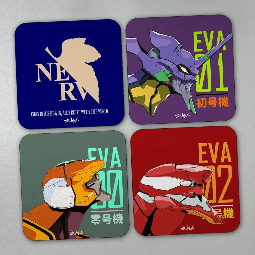Set x 4 Portavasos Neon Genesis Evangelion - NERV & Unidades EVA
