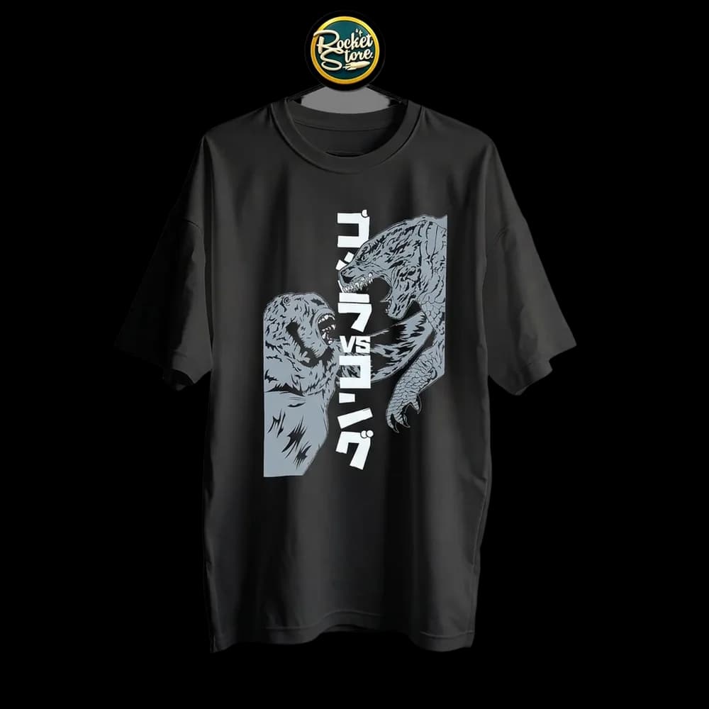 Camiseta Godzilla vs Kong - Combate Titánico Kanjis Negro - Foto 2
