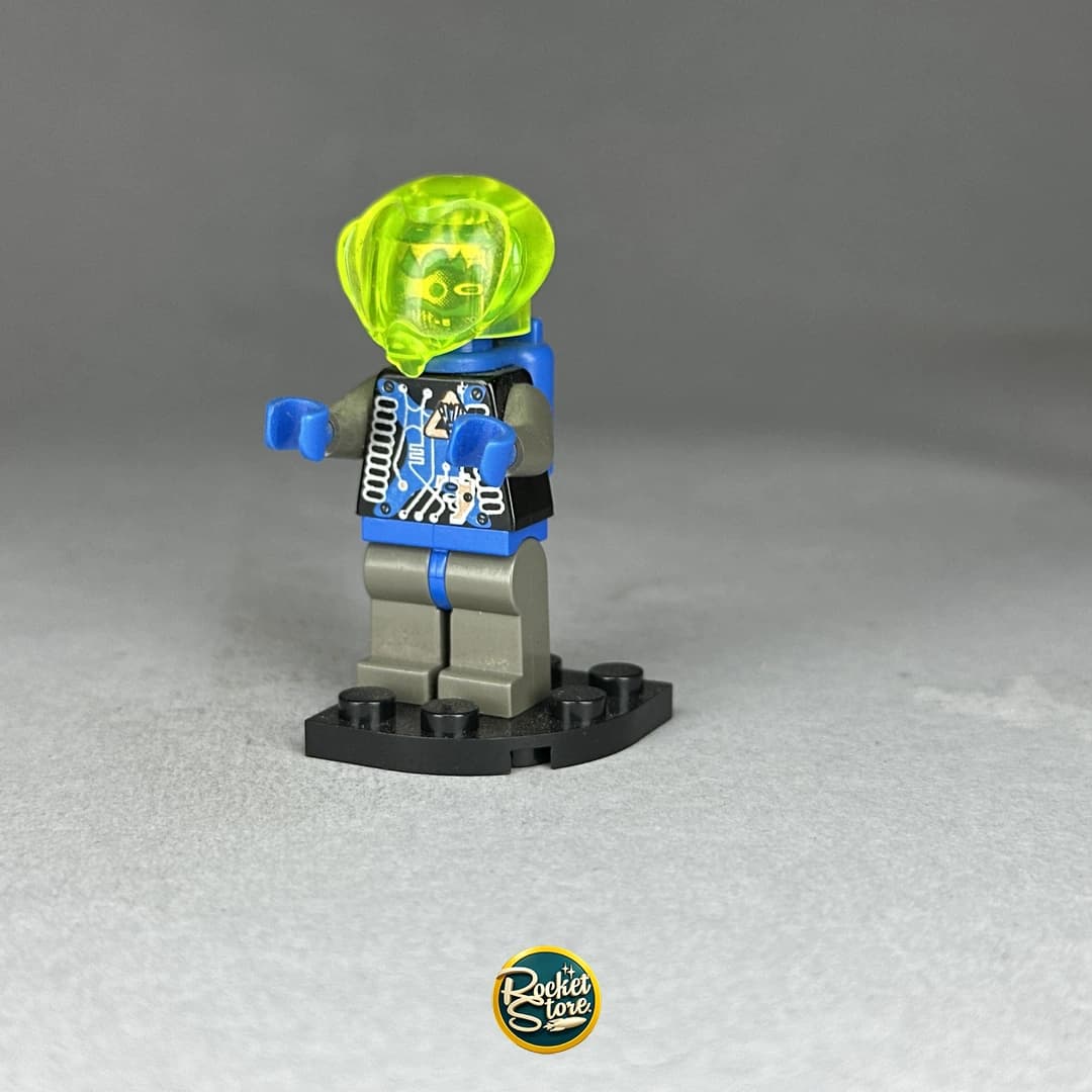 Minifigura tipo LEGO Astronauta Alien Clásico con Casco Verde Neón
