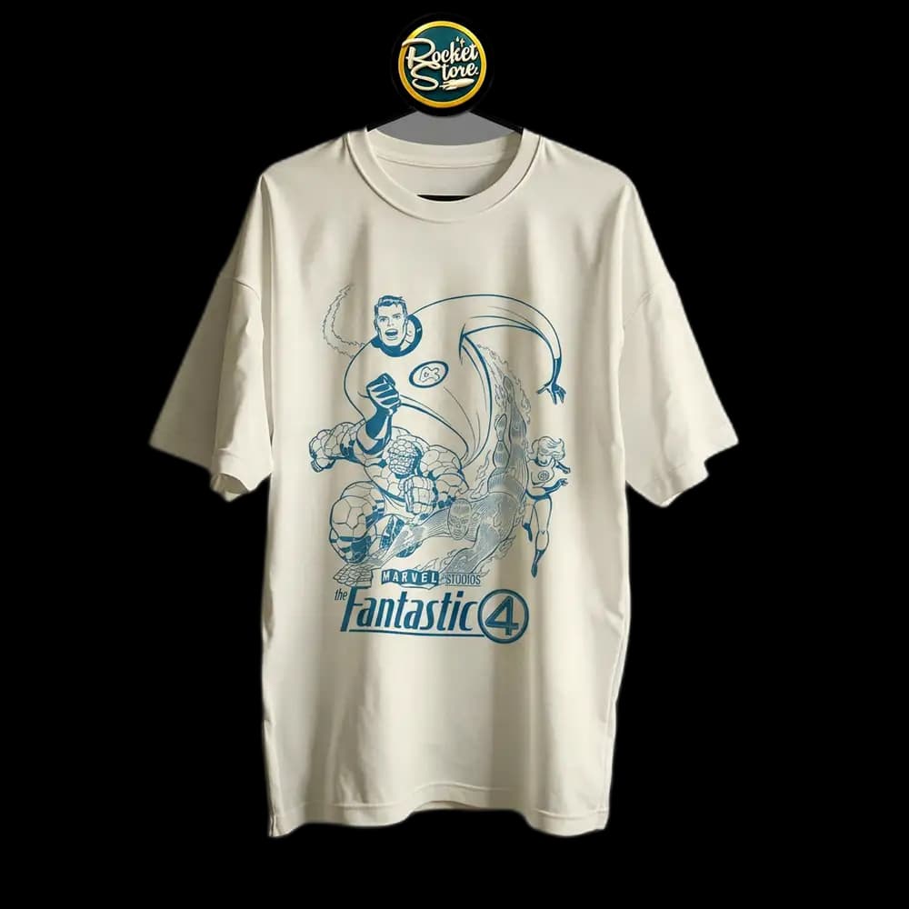 Camiseta Los 4 Fantásticos - Fantastic 4 Línea Azul Vintage Marfil
