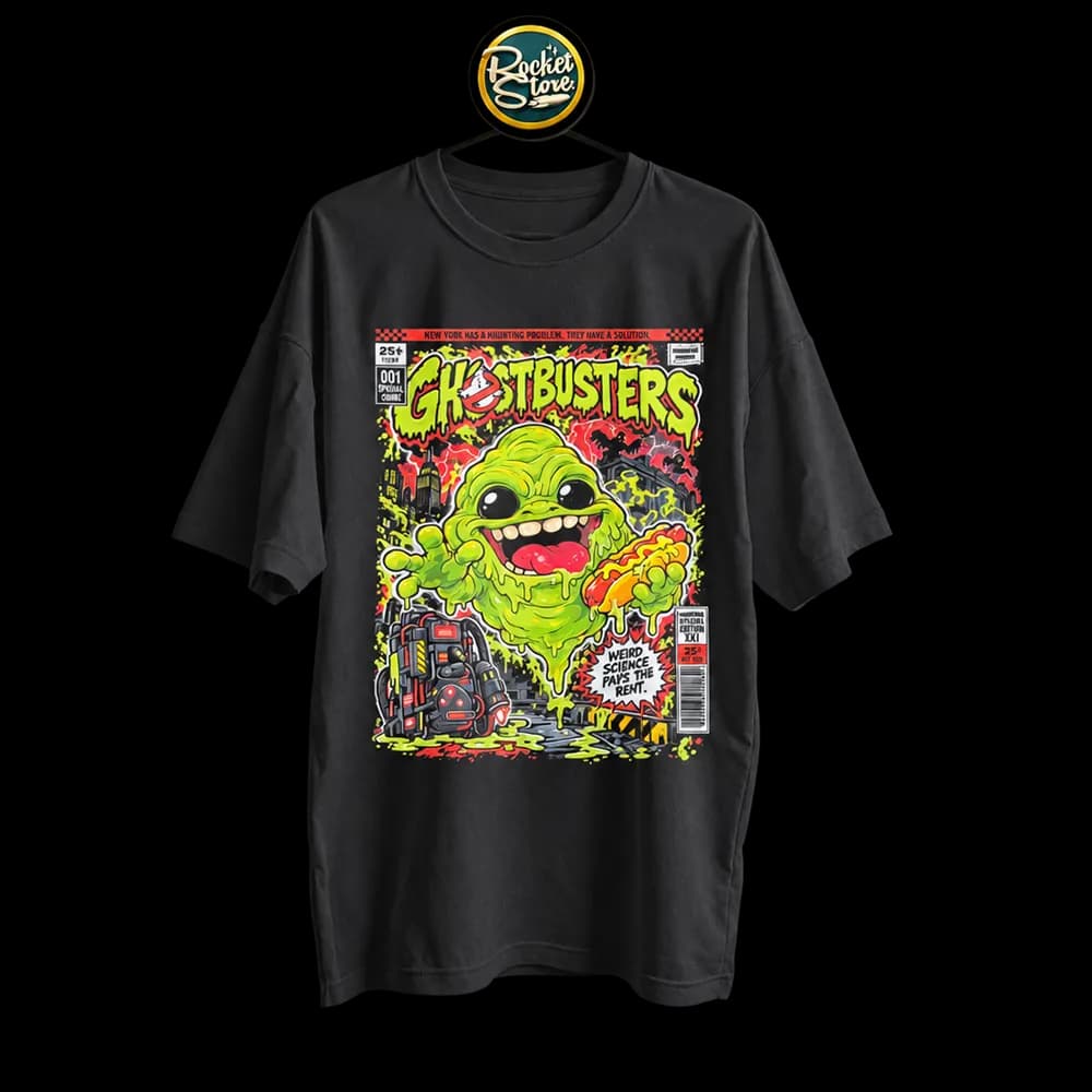 Camiseta Ghostbusters - Slimer Portada Cómic Retro 001 Negro