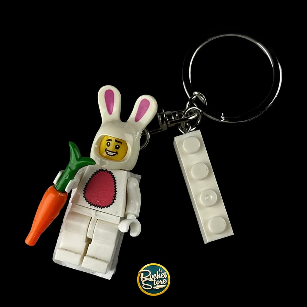 Llavero metalico tipo lego conejo blanco