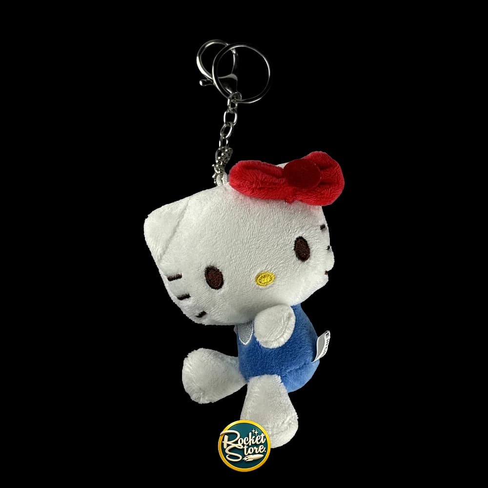 Llavero Peluche Hello Kitty Overol Azul y Lazo Rojo - Sanrio