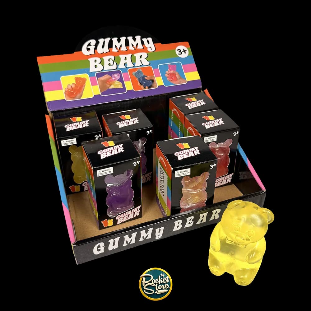 Display de squishies Gummy Bear en cajas individuales de colores