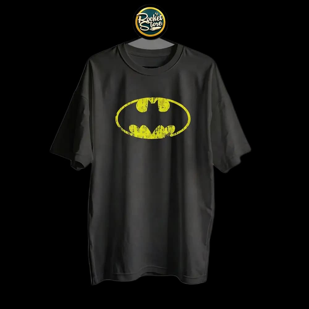 Camiseta Batman - Logo Óvalo Amarillo Vintage Negro