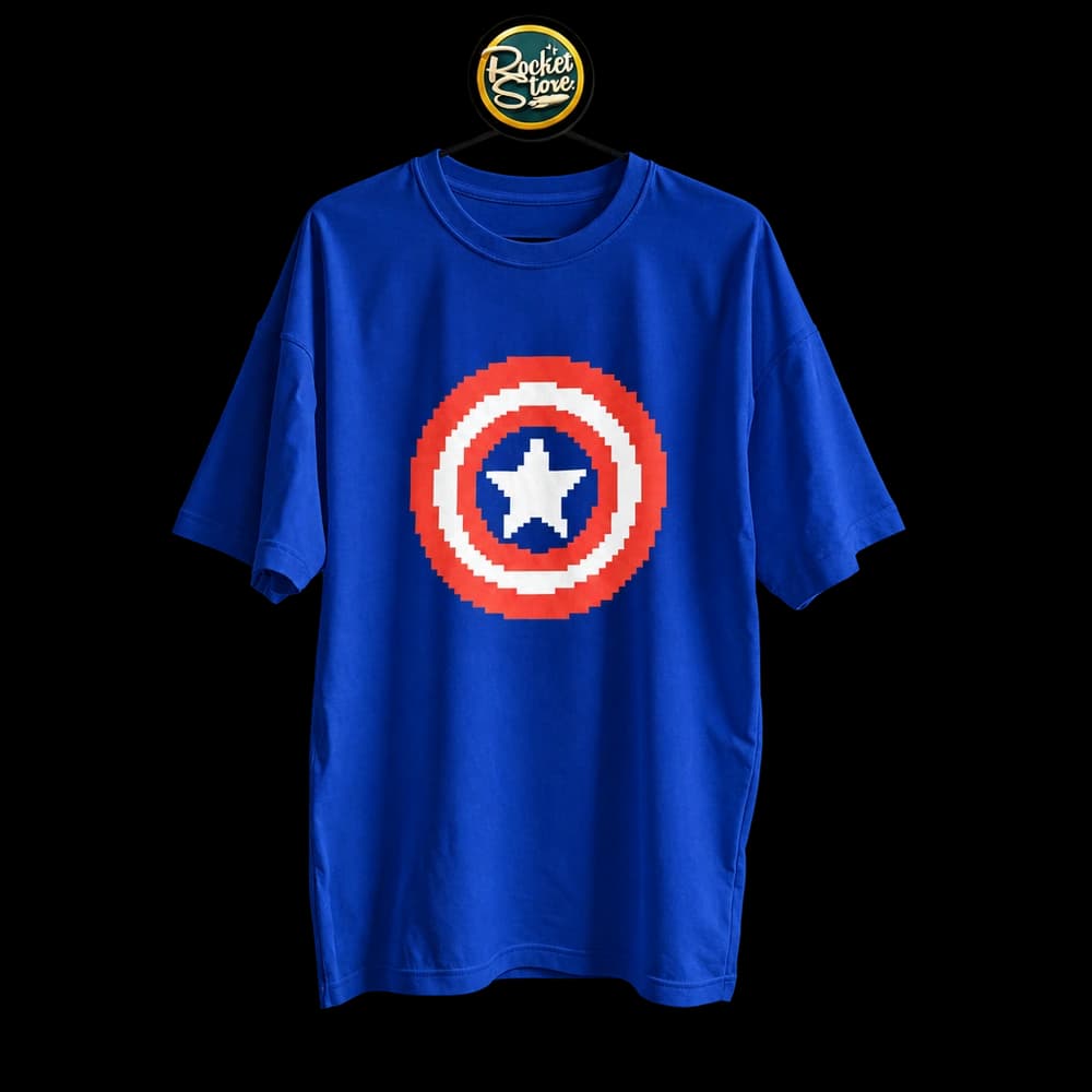 Camiseta Capitán América - Escudo Pixel Art 8-Bit Azul Rey