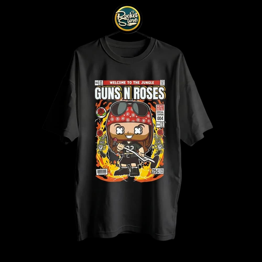 Camiseta Guns N' Roses - Axl Rose Comic League 004 Negro