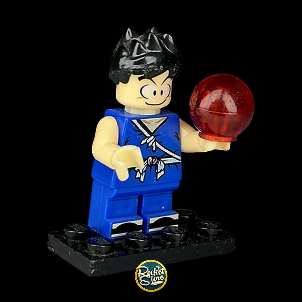 Minifigura tipo LEGO Dragon Ball Yamcha Gi Azul con Bola de Energía