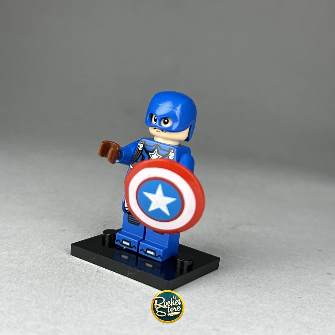 Minifigura tipo LEGO Marvel Capitán América con Escudo Redondo