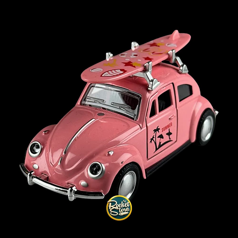Volkswagen Beetle Rosado con Tabla de Surf Escala 1:32