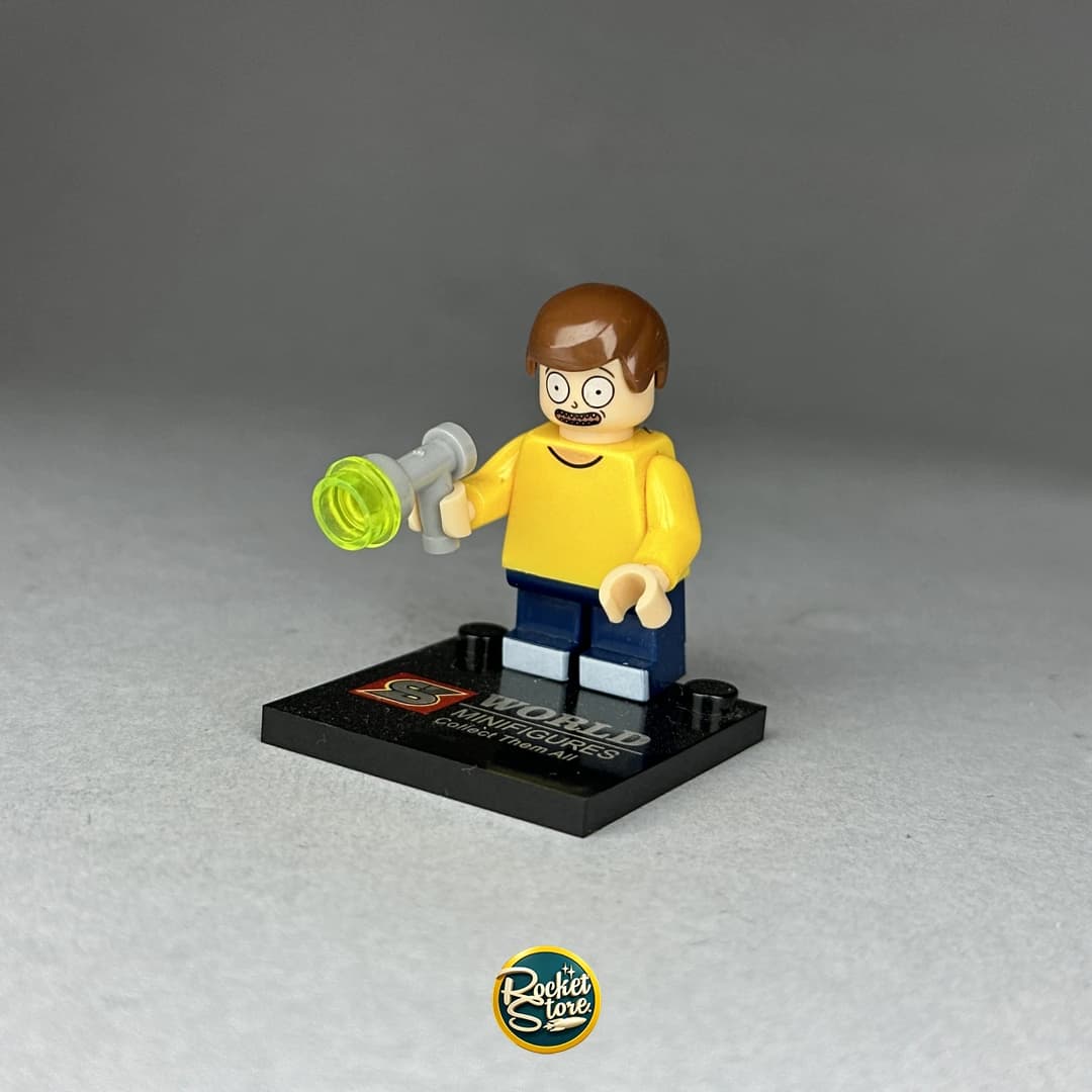 Minifigura tipo LEGO Morty Smith con Pistola de Portales