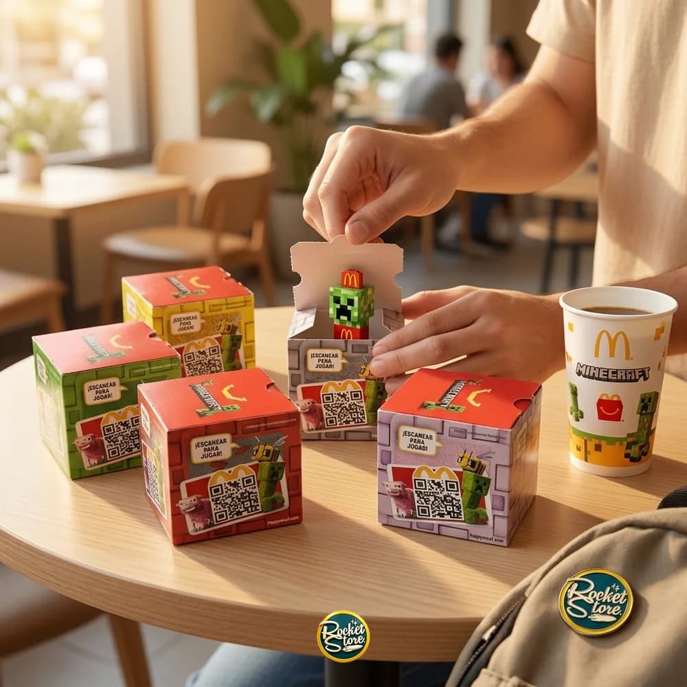 Cajas sorpresa Minecraft x McDonald's sobre una mesa