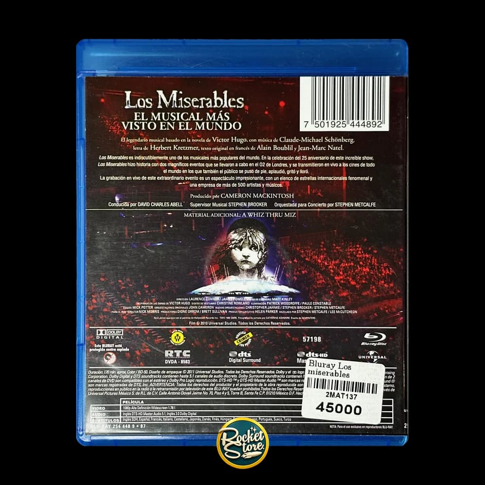 Blu-ray Los Miserables: 25 Aniversario en Concierto - contraportada