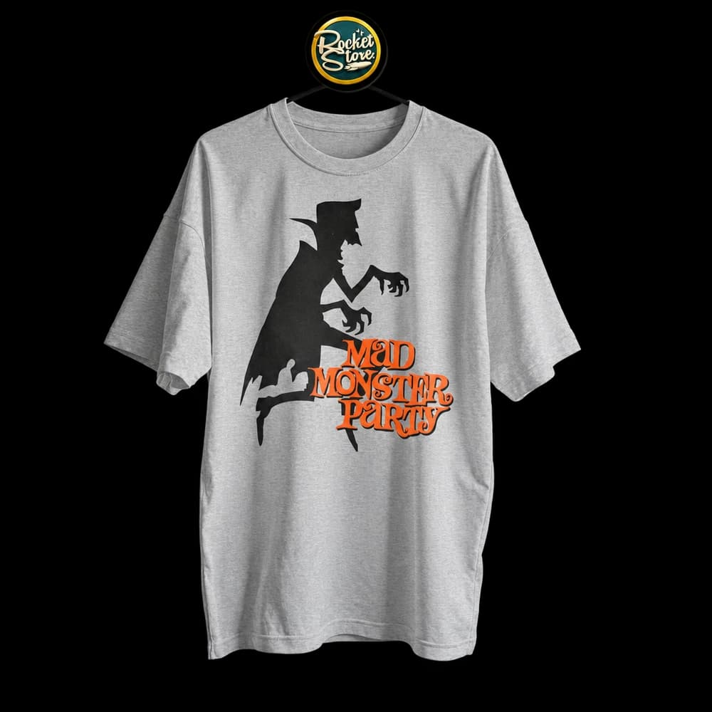Camiseta Mad Monster Party - Silueta Drácula Gris Jaspe