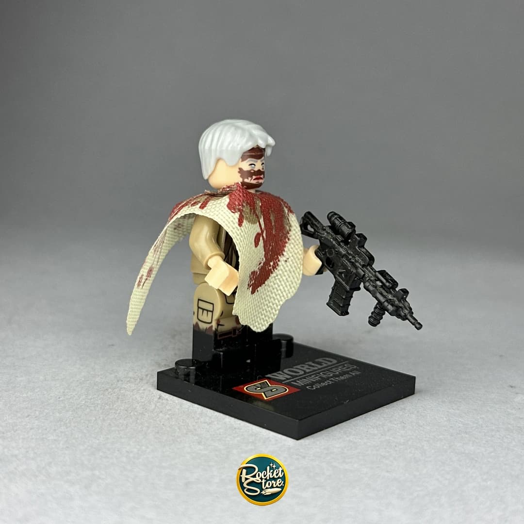 Minifigura tipo LEGO Superviviente Veterano con Rifle de Asalto TWD