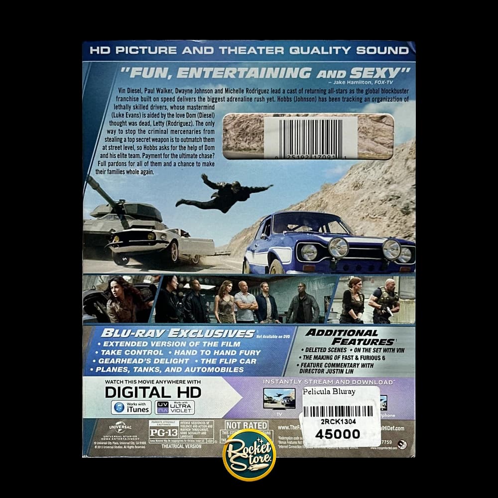 Blu-ray + DVD Rápidos y Furiosos 6 - Edición Extendida (Fast & Furious 6) - contraportada
