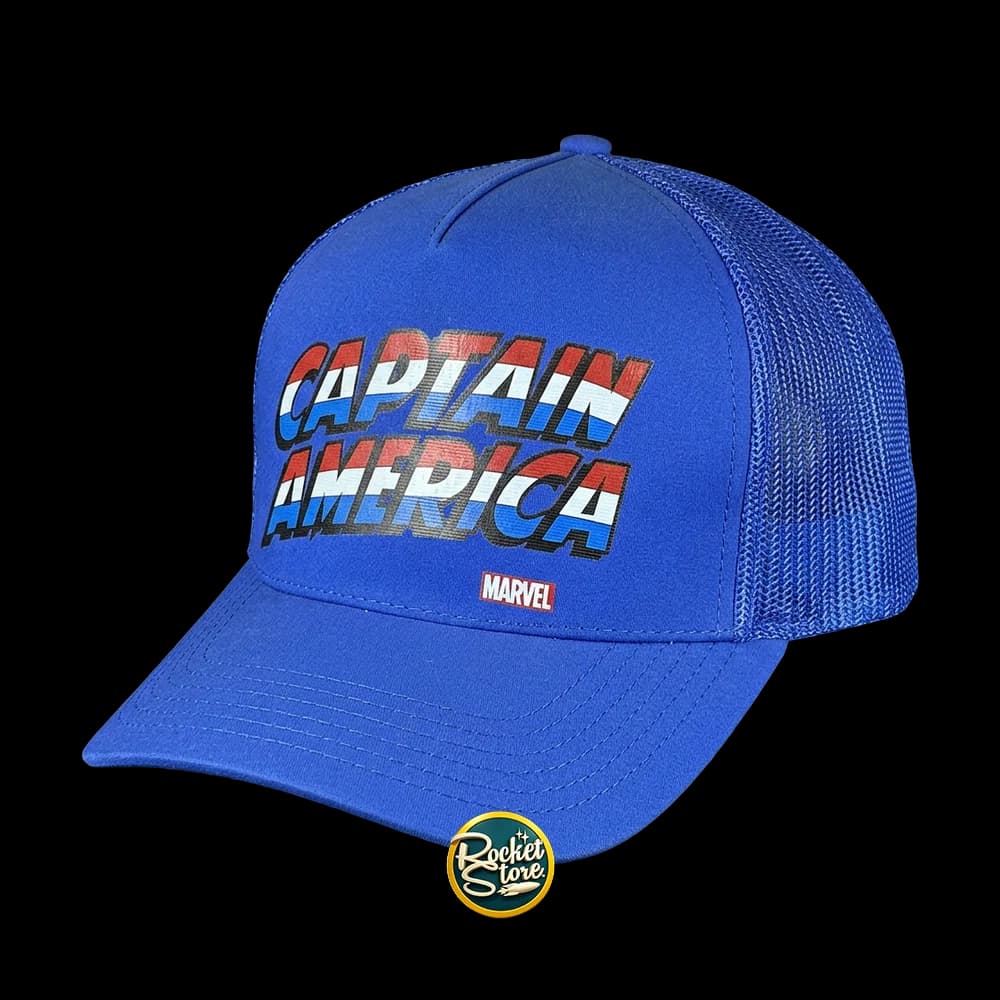 Gorra Captain America Marvel Comics Trucker (Azul Royal / Malla / Parche)