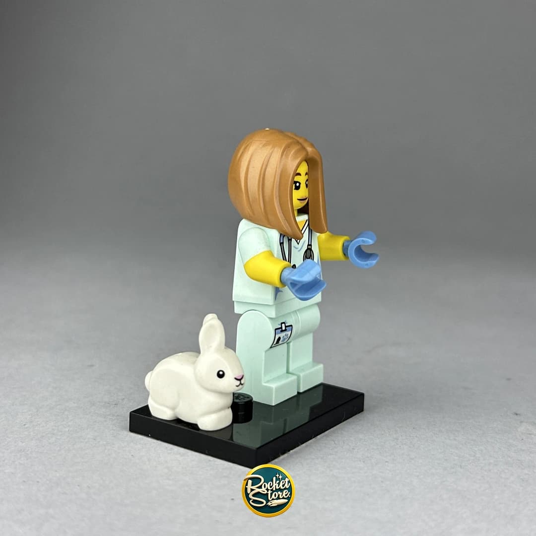 Minifigura LEGO Veterinaria con Conejo Blanco Serie 17