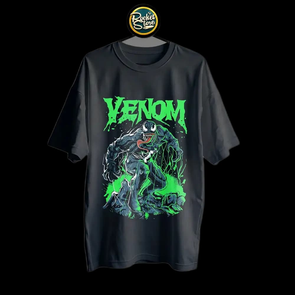 Camiseta Venom - Monstruo Simbionte Verde Neón Negro