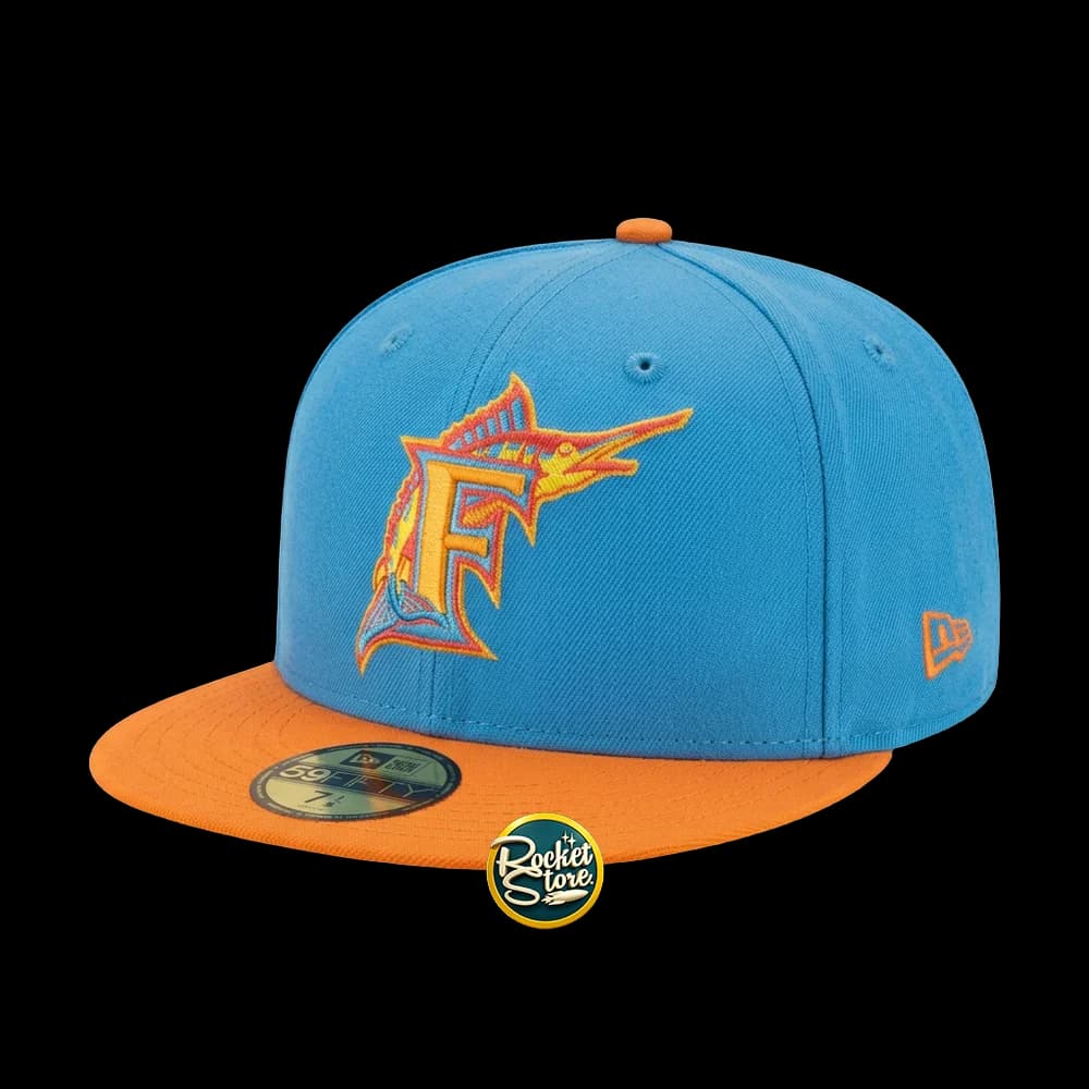 Gorra Miami Marlins MLB Bicolor (Azul Celeste / Visera Naranja / Fitted)