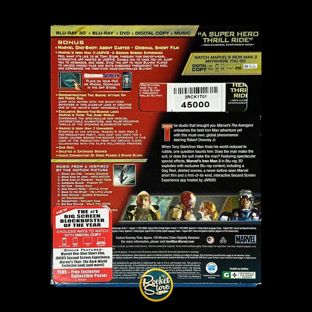 Blu-ray 3D + Blu-ray + DVD Iron Man 3 - contraportada