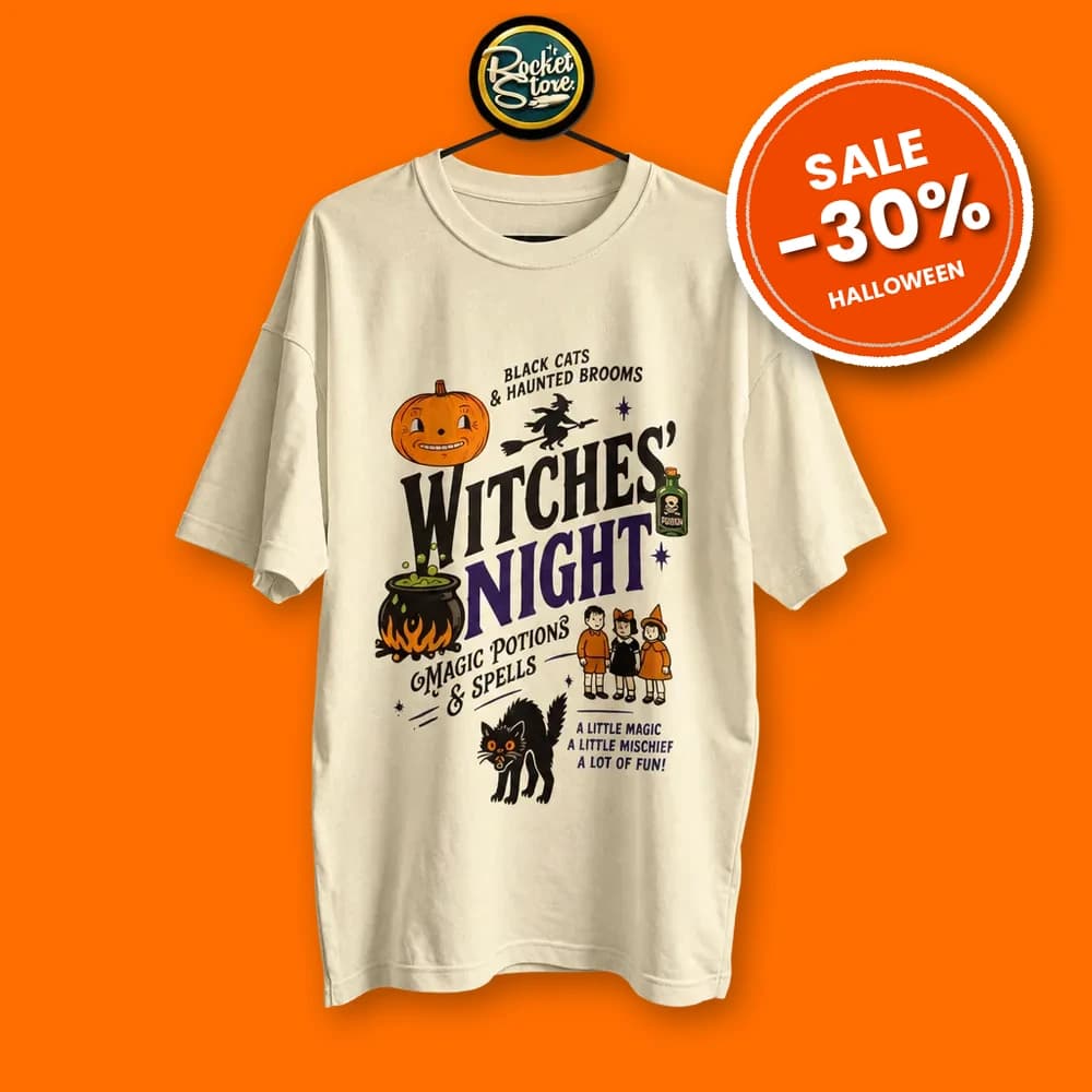 Camiseta Witches' Night - Black Cats & Magic Potions