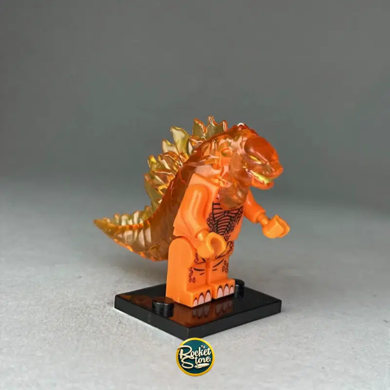 Minifigura tipo LEGO Burning Godzilla Furia Naranja Traslúcida