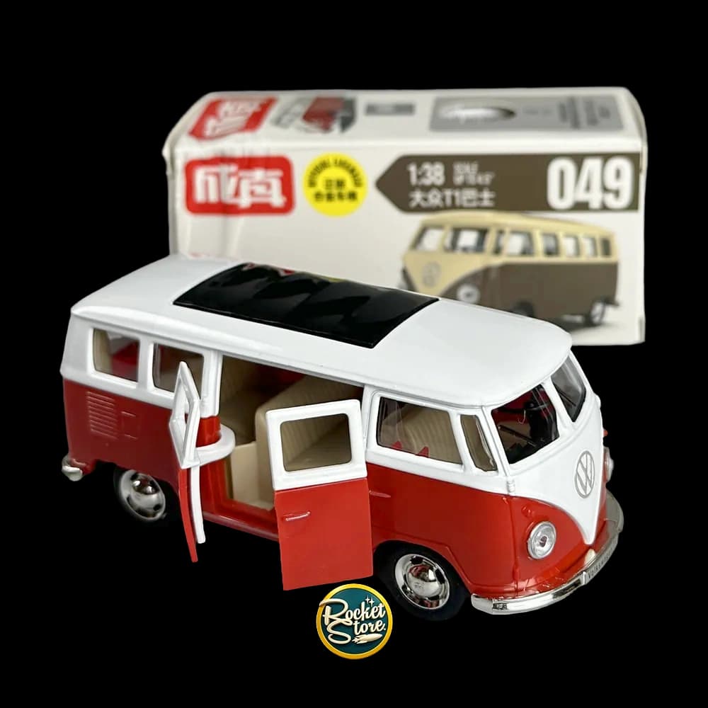 Van Volkswagen T1 Roja y Blanca Escala 1:38 con Caja