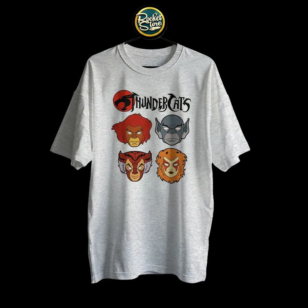 Camiseta ThunderCats - Leono, Tigro, Panthro y Cheetara Gris Jaspe