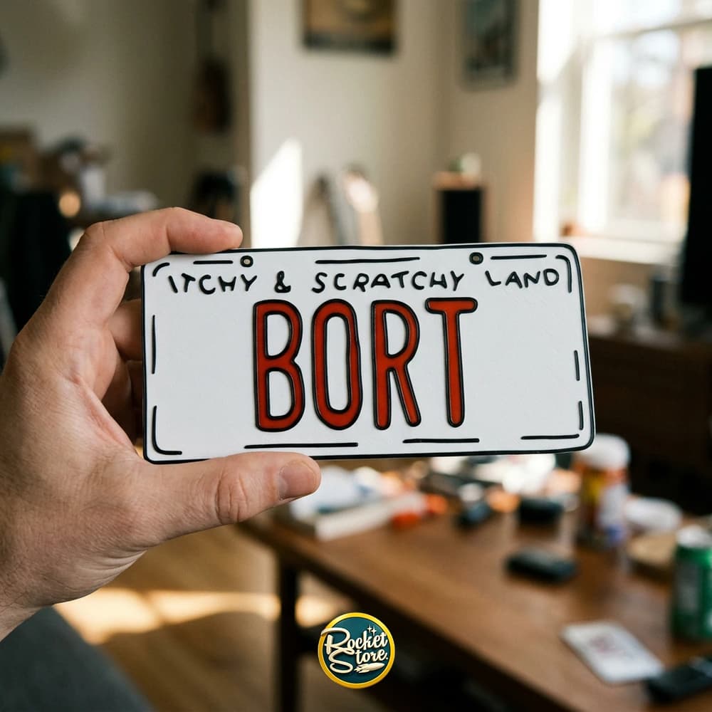 Placa Decorativa Impresión 3D The Simpsons Itchy & Scratchy Land: BORT - escala en mano