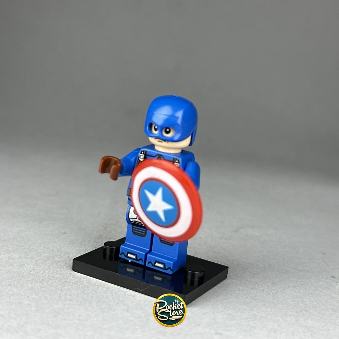 Minifigura tipo LEGO Marvel Capitán América con Escudo Redondo