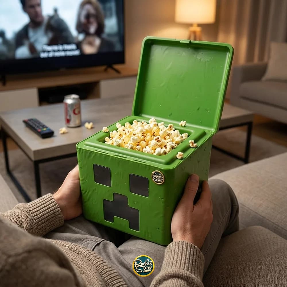 Palomera Creeper Minecraft con crispetas en noche de película