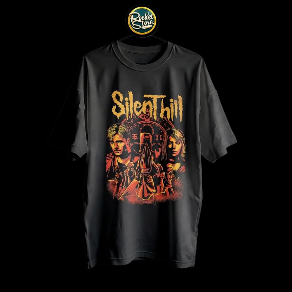 Camiseta Silent Hill 2 - James, Maria, Pyramid Head y Nurses Negro