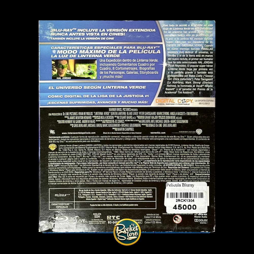 Blu-ray + DVD Linterna Verde: Versión Extendida (Green Lantern) - contraportada